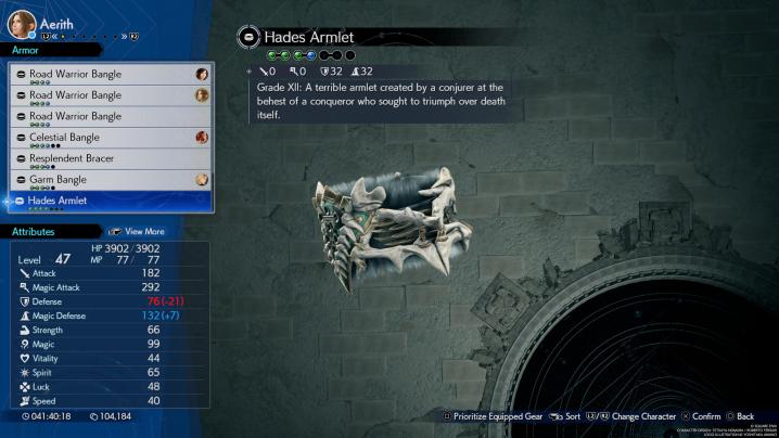 An armor description in Final Fantasy 7: Rebirth.